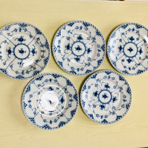 165000円☆ブルーフルーテッド「フルレース」17㎝皿5枚☆未使用