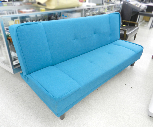 ソファベッド 3人掛けソファ 幅189cm リクライニング 2段階 ファブリック ブルー系 布 ソファーベッド ☆ PayPay(ペイペイ)決済可能 ☆ 札幌市 北区 屯田