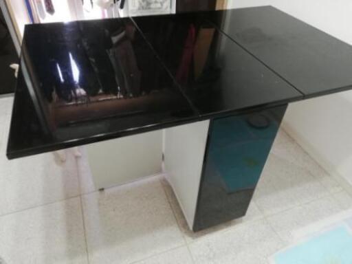 ダイニングテーブル 折りたたみ 黒 収納あり