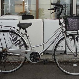 ジャンク 格安 自転車 27インチ 6段切替 ママチャリ シルバ...