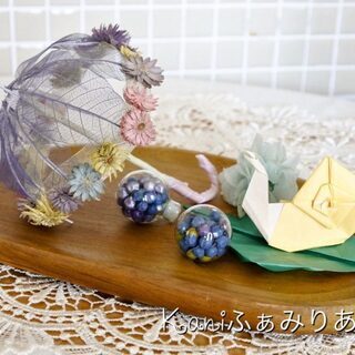 あめふり♥羊毛フェルトの紫陽花かたつむりとフラワーアンブレラのコラボプレートの画像