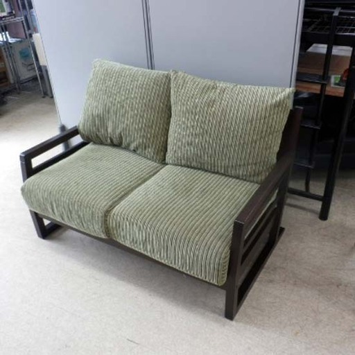 ソファ 2人掛け グリーン ファブリック ストライプ 緑 幅120cm ペイペイ対応 札幌市西区西野