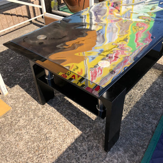 無料！！黒いガラステーブル☆ローテーブル リビングテーブル☆幅98×奥行48×高さ43㎝の画像