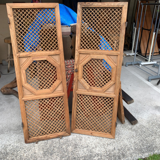 李朝　古い木製　格子　扉アンティーク