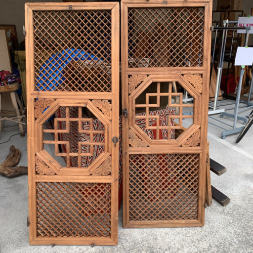 李朝　蝶紋　格子　扉　アンティーク