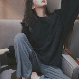 取り入れたいプルオーバー無地ロングパジャマセット 