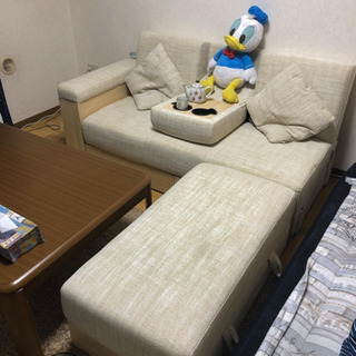 【即引取希望】[ほぼ新品]2人掛けソファーベッド（収納付き）