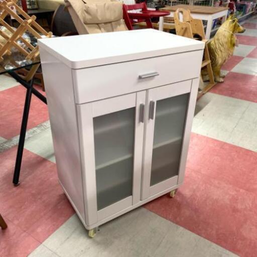 中古 店舗近送料格安 キッチン収納キャビネット ミニ食器棚 ホワイト WH 幅60cm×奥41cm×高85cm