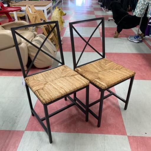 中古 ダイニングチェア 2脚セット アイアンチェア 座面高：46cm 幅41cm×奥50cm×高86cm
