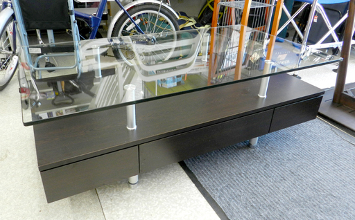 センターテーブル ガラス天板 引出：3 幅120cm ☆ PayPay(ペイペイ)決済可能 ☆ 札幌市 北区 屯田