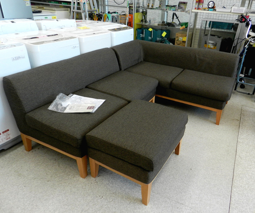 L字型 カウチ ソファー 3人用 ニトリ ファブリック ブラウン系 ☆ PayPay(ペイペイ)決済可能 ☆ 札幌市 北区 屯田