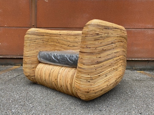 新品 未使用品 ソファ 1シーター 1人掛け ラタン ナチュラル×ダークブラウン 輸入品 中古品①
