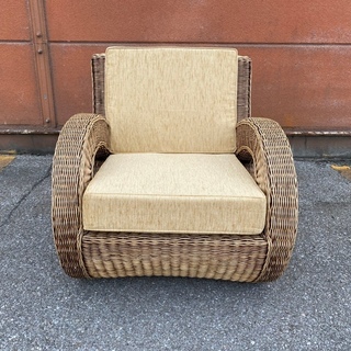 新品 未使用品 ソファ 1シーター 1人掛け ラタン α型 ナチュラル 輸入品 中古品①