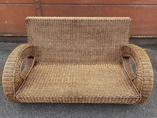 新品 未使用品 ソファ 2シーター 2人掛け ラタン α型 ナチュラル 輸入品 中古品