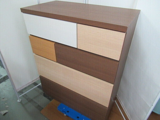 J1213/ローチェスト/タンス/収納/木目調/ナチュラル/ランダム/モザイク/ニトリ/NITORI/中古品/