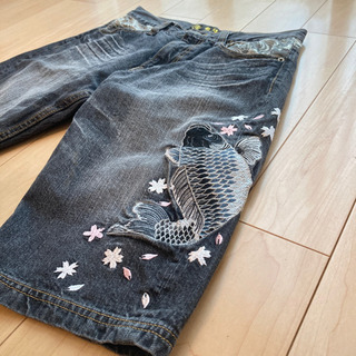 半ズボン【和柄のデニムハーフパンツ】の画像