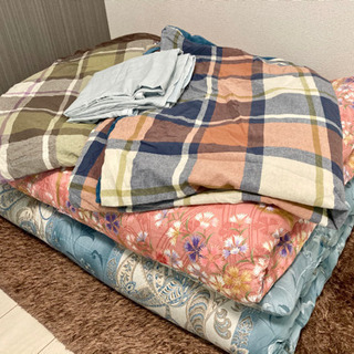 【取りに来てくれる方】掛・敷布団、おしゃれなカバー　5点