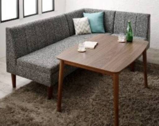 【未使用・訳アリ】使い方いろいろ収納付きソファダイニング・２P・コーナー・１Pセット・グレー・4266