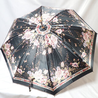 CA026 薔薇 バラ 長傘 可愛い 厚手 ブラック