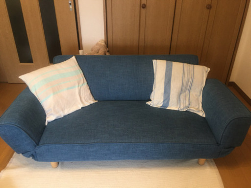 【美品】ブルーソファ＊ｕｎｉｃｏクッション付き＊西海岸