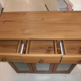 キャビネット 幅88×奥行40×高さ90cm アンティーク風 ガラス扉 苫小牧西