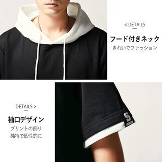 Hisitosa パーカー 半袖 メンズ 服 tシャツ 夏 フード付き ドロップの画像