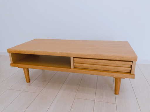 オーク材ローテーブル(引き出し付)