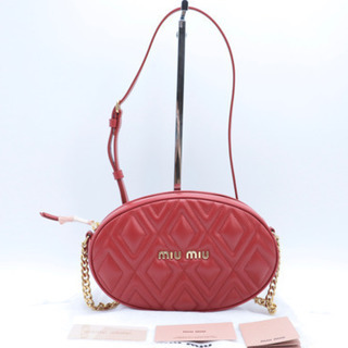 《miumiu/チェーンショルダーバッグ》レッド 袋 冊子 ギャラ Aランク 美品