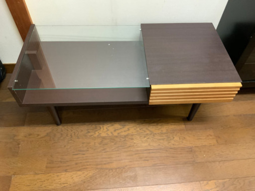 ガラステーブル　ブラウン　引き出し付き　中古^_^