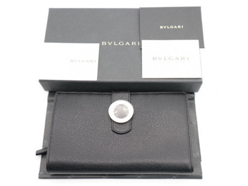《BVLGARI レザーフラップコローレ 二つ折り長財布 》ブラック Aランク