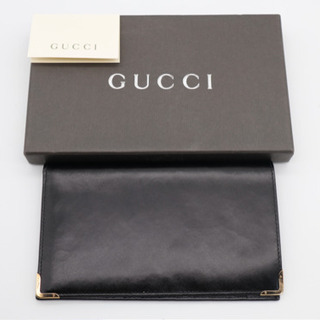 《GUCCI/金フチカーフレザー  二つ折り長財布》Aランク 箱 ブラック 美品