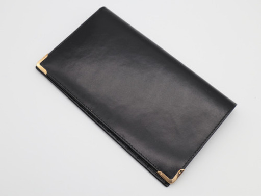 《GUCCI/金フチカーフレザー  二つ折り長財布》Aランク 箱 ブラック 美品
