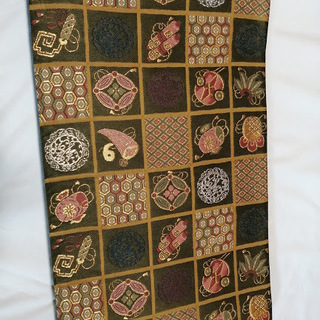 新品☆千地泰弘袋帯　格天井柄　モスグリーンの画像