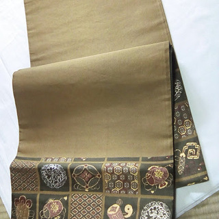 新品☆千地泰弘袋帯　格天井柄　モスグリーンの画像