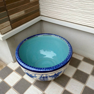 【特大サイズ】新品未使用 スイレン鉢 睡蓮鉢 陶器製鉢 水連鉢 葡萄柄の画像