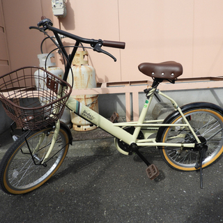 かわいい黄色 ミニベロ 自転車 小径 20インチ かご付き 中古