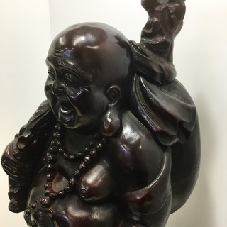 布袋様 木彫り 縁起物 置物 七福神 木製 彫刻 オブジェ ご利益の画像