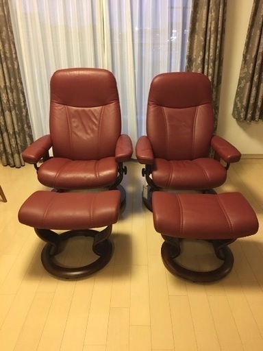 最終値下　EKORNES エコーネス ストレスレスコンサル リクライニングチェアとオットマン2脚セット
