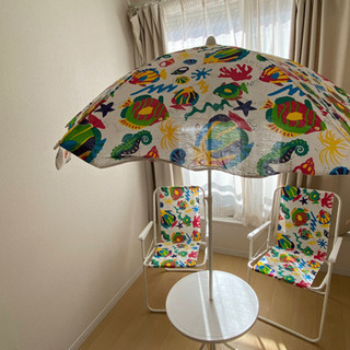 パラソル テーブル 椅子2脚のセット 海水浴などにどうぞ！の画像