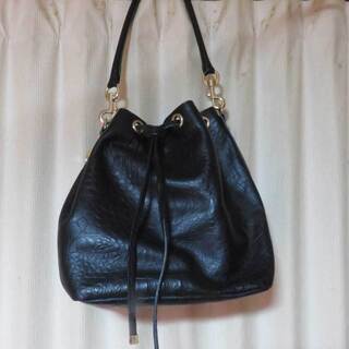 中古・牛革 巾着バッグ 黒★手渡しのみ★の画像