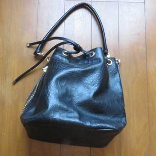 中古・牛革 巾着バッグ 黒★手渡しのみ★