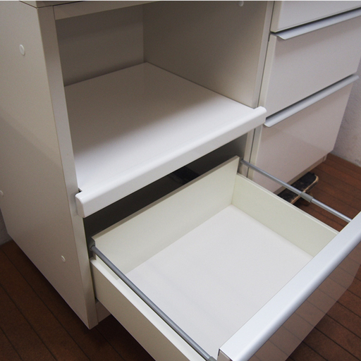 【良品】日本製 松田家具 食器棚 キッチンキャビネット ホワイト ガラス引違 フルスライド＆サイレントレール 最上級品 幅120cm (FA29)