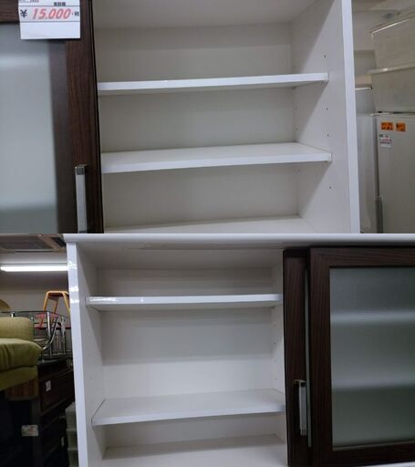 【リサイクルショップどりーむ荒田店】2623 食器棚 ホワイト／ブラウンカラー