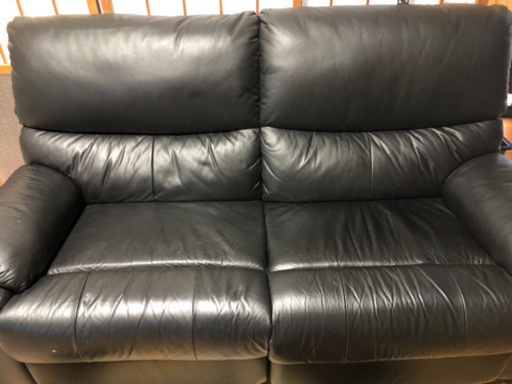 本革電動リクライニング２人掛けソファー