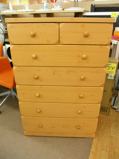 6段チェスト 木製 ナチュラルブラウン 幅80㎝ タンス ハイチェスト　西岡店