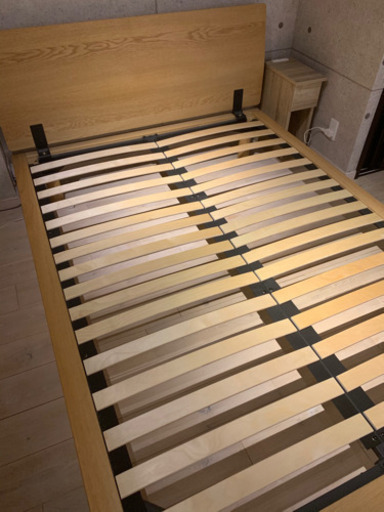 無印良品　オーク材　ダブルベットフレーム　フルセット　※サイドテーブル2個付