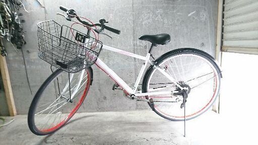 自転車中古 クロスバイク 外装6段変速 LEDライト新品 前後タイヤチューブブリヂストン交換済み カゴ付き 鍵新品 タイヤ27インチ