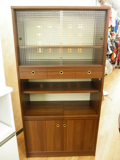 レンジボード　カントリー調　コンパクトタイプ　こげ茶色　幅85㎝×奥行39㎝×高さ165㎝　ユーアイ　キッチンボード　食器棚　札幌　西岡店