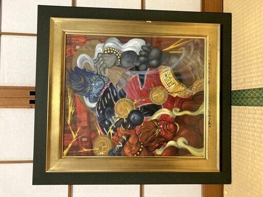 雷門雷神風神　額入り絵画
