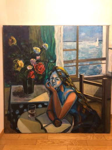 値下げ可能  絵画  油絵  題ー窓辺の女ー  f50